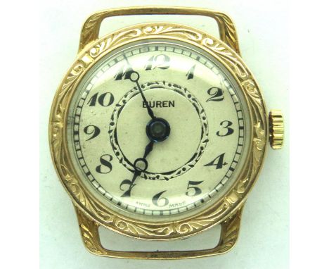 Buren: 9ct gold cased ladies wristwatch head, working at lotting, gross weight 9.3g. P&amp;P Group 1 (£14+VAT for the first l