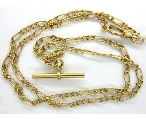 9ct gold Figaro neck chain with T-bar, L: 45 cm, 4.4g. Clasp is tight with no play, no signs of repair. P&amp;P Group 1 (£14+