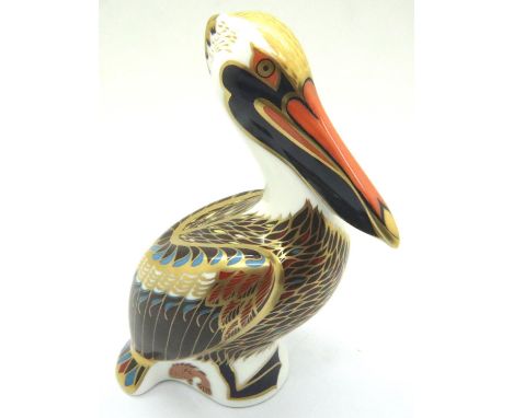 Royal Crown Derby Pelican, with gold stopper, H: 14 cm. No cracks, chips or visible restoration. P&amp;P Group 1 (£14+VAT for
