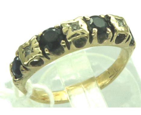 9ct gold ring set with four sapphires and three diamonds, size G/H, 1.8g. P&amp;P Group 1 (£14+VAT for the first lot and £1+V