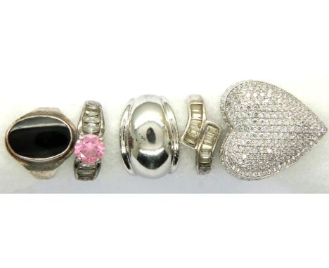 Five 925 silver rings including stone set examples, mixed sizes, combined 54g. P&amp;P Group 1 (£14+VAT for the first lot and