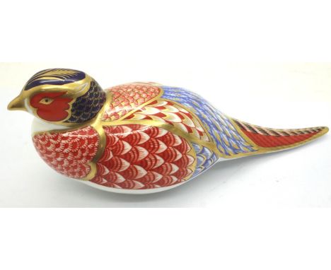 Royal Crown Derby Pheasant with gold stopper, L: 18 cm. No cracks, chips or visible restoration. P&amp;P Group 1 (£14+VAT for