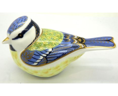 Royal Crown Derby Garden Blue Tit, with gold stopper, H: 60 mm. No cracks, chips or visible restoration. P&amp;P Group 1 (£14