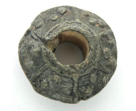 Ornate lead Anglo Saxon spinning whorl. P&amp;P Group 1 (£14+VAT for the first lot and £1+VAT for subsequent lots) 