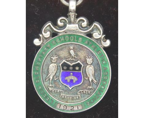 James Walter Tiptaft enamelled hallmarked silver Leeds Elementary School Athletic Association medal 1921, Birmingham assay 19