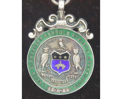 James Walter Tiptaft enamelled hallmarked silver Leeds Elementary School Athletic Association medal 1921, Birmingham assay 19