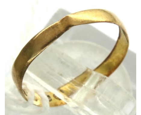 22ct gold band, size H/I, 0.7g, misshapen. P&amp;P Group 1 (£14+VAT for the first lot and £1+VAT for subsequent lots) 