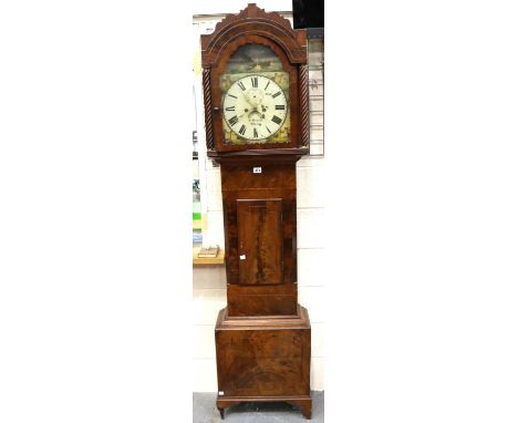 Large early 20th century mahogany cased longcase clock with weights, H: 212 cm, working at time of lotting but both movement 