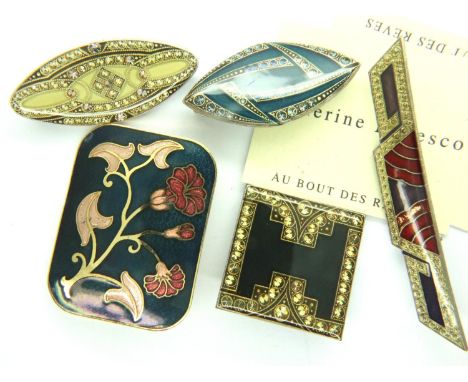 Five Catherine Popesco enamel pin badges, largest L: 70 mm. P&amp;P Group 1 (£14+VAT for the first lot and £1+VAT for subsequ