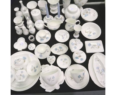 Wedgwood Ice Rose ceramics to include cups, saucers, trinket boxes, vases. (49). Not available for in-house P&amp;P, contact 