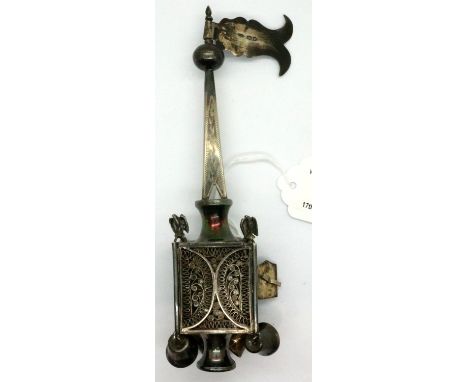 Jacob Rosenzweig hallmarked silver Jewish incense burner, H: 20 cm, London assay 1922, 170g. foot is missing. P&amp;P Group 1