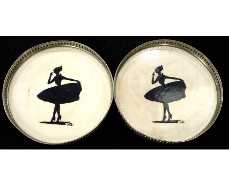 Villeroy and Boch pair of ceramic wine bottle coasters, D: 12 cm. P&amp;P Group 1 (£14+VAT for the first lot and £1+VAT for s