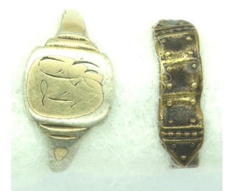 Brass medieval childs ring and a silver plated example. P&amp;P Group 1 (£14+VAT for the first lot and £1+VAT for subsequent 