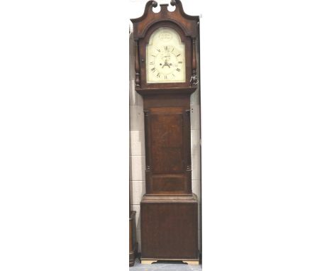 G Levick, Mt Kaifen; A 19th century oak longcase clock, not working at lotting. Not available for in-house P&amp;P, contact P