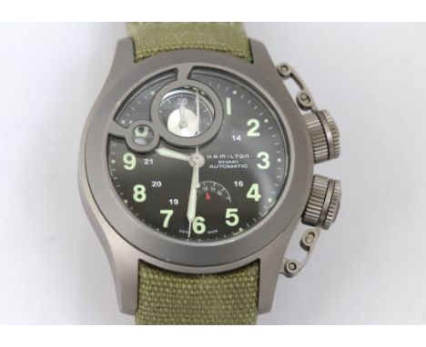 HAMILTON KHAKI AUTOMATIC - Navy Frogman. Titanium Case, Leather Green Strap, Swiss Mechanical Automatic, Sapphire Glass, Spec