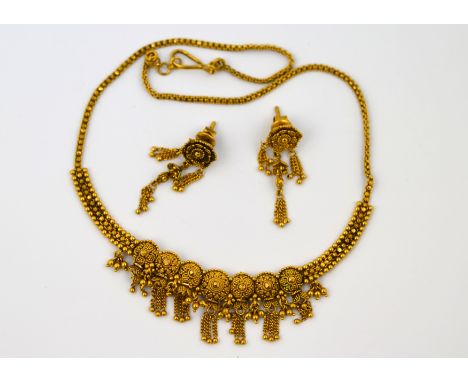 POLICE > A matching yellow metal necklet and earring set, stamped 916, approx gross weight 31.6g  [NO RESERVE] [VAT ON HAMMER