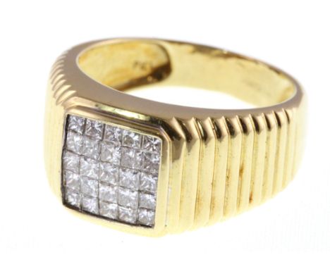A gents 18ct H/M diamond set signet ring, the 25 princess-cut stones totalling approx 1.00ct, 14g approx, size V