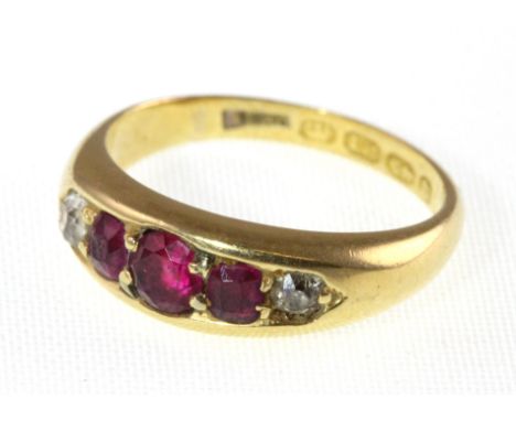 An 18ct Victorian ruby & diamond ring H/M Birmingham 1895, size K/L