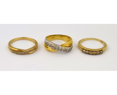 POLICE >Two 9ct H/M diamond set rings, total approx weight 4.1g, and an 18ct H/M diamond set ring, approx weight 4.6g . [NO R
