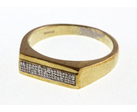 A 9ct H/M diamond set signet ring, approx 4.1g, size T