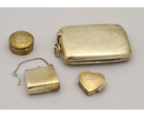 A plain silver double sized vesta case H/M Chester 1904 together with three modern silver boxes, approx total weight 74g