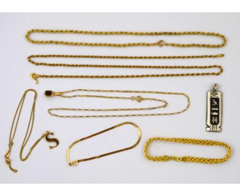 POLICE > A quantity of 9ct H/M chains and bracelets, approx total weight 13.7g, with a bracelet marked 14k, approx weight 2.3