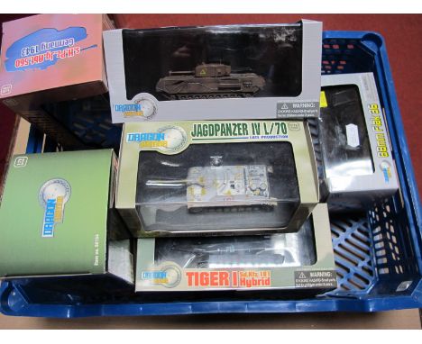 Six 1:72nd Scale Diecast Model Tanks, by dragon including Panerkampfwagen VI (P), Tiger I SD. KFZ. 181 Hybrid, plus Dragon Ar