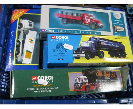 Six Corgi Diecast Model Commercial Vehicles, including #13601 Eddie Stobart Foden S21 'Mickey Mouse' with Trailer, 1:50th Sca