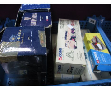 Six Corgi Diecast Model Vehicles, including #22704 Bedford TK box van 'Guinness', together with Corgi Classics authentic scal