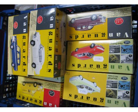 Eight 1:43rd Scale Vanguards Diecast Model Vehicles, including Rover P4, Vauxhall PA Crresta, boxed.