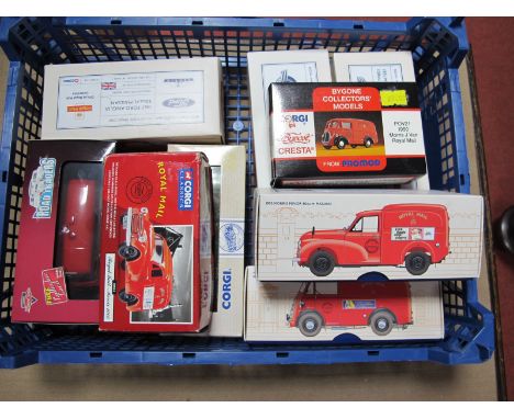 Nine Diecast Model Vehicles, by Corgi, all with Royal Mail liveries, including Promod POV21 1950 Morris J Van Royal Mail, Cor