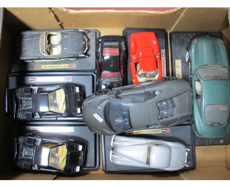 Eight 1:18th/1:24th Scale Diecast Model Cars, by Burago, Maisto and other including Burago 1:24th Lamborghini Countach 5000, 