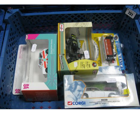 Four Diecast Model Vehicles by Corgi, Maisto, EFTL including Corgi # CC00301 "Return of The Saint" Jaguar XJS, Maisto Vespa, 