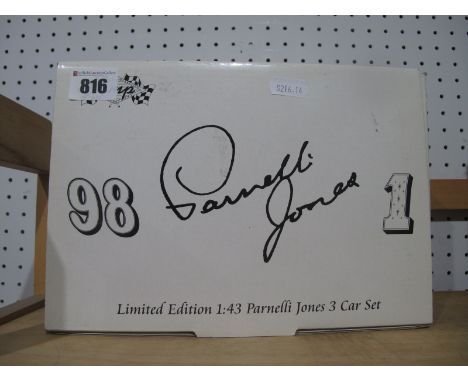 A GMP Limited Edition #7682 1:43rd Scale Parnelli Jones Three Car Set, certified No. 0130 of 2004, in original wooden present