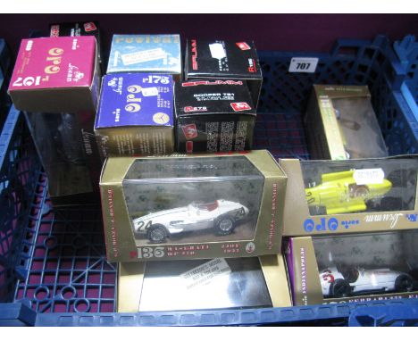 Eleven Brumm 1:43rd Scale Diecast Model Racing Cars, including #R128 Lancia-Ferrari D50, HP270, 1956, #R158 Ferrari 375 FI, H