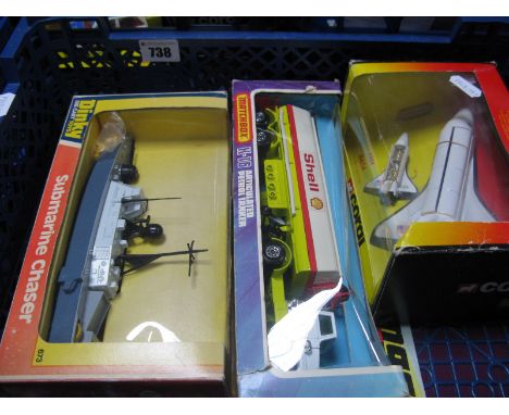 Dinky Toys, No 673 Submarine Chaser, Matchbox Superkings No K-16- Petrol Tanker 'Shell', Corgi No 1364 NASA Space Shuttle, ve