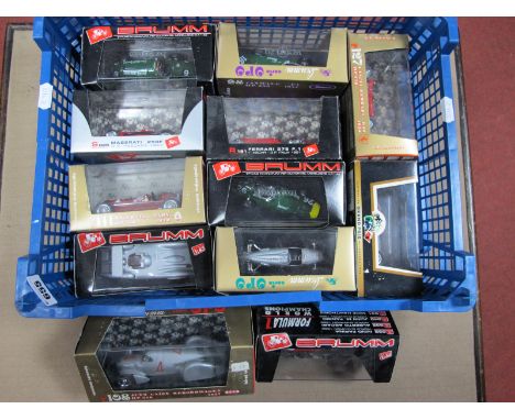 Twelve Brumm 1:43rd Scale Diecast Model Racing Cars, including #R108 auto Union Rekordwagen, HP370, 1937, #RIII Maserati Hp35