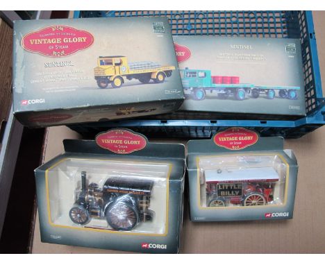 Four Corgi 1:50th Scale Diecast Model Vehicles, all from the 'Vintage Glory of Steam' Series including #80008 Sentinel Platfo