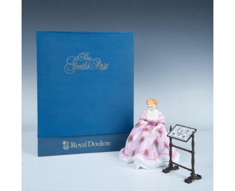Limited edition, from the Gentle Arts Series. Features a woman in a pink flowered dress accompanied by a metal tapestry stand