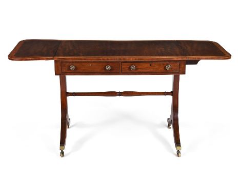 Y A REGENCY FIDDLE-BACK MAHOGANY, SATINWOOD AND ROSEWOOD CROSSBANDED SOFA TABLECIRCA 181573cm high, 153cm wide (when open), 6