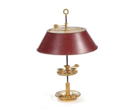 A DIRECTOIRE ORMOLU BOUILLOTTE LAMP IN THE MANNER OF PIERRE GOUTHIERE, LATE 18TH/EARLY 19TH CENTURY  With adjustable tole sha