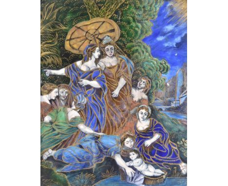 A LIMOGES ENAMEL PLAQUE 'MOSES SAVED FROM THE WATER'FRENCH, LATE 18TH/EARLY 19TH CENTURY, AFTER CHARLES DE LA FOSSEPolychrome