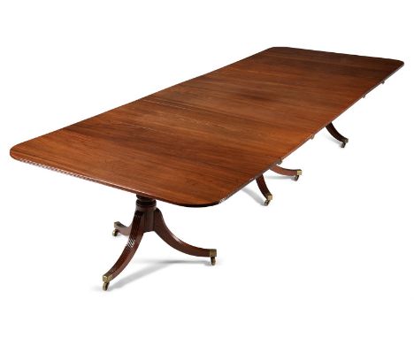 A GEORGE III MAHOGANY THREE PILLAR DINING TABLECIRCA 1790With four additional leaf insertions73cm high, the top 137cm wide, 2