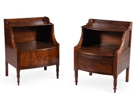 A MATCHED PAIR OF REGENCY MAHOGANY BEDSIDE COMMODESCIRCA 1820the larger 78cm high, 58cm wide, 52cm deep, the smaller 76cm hig