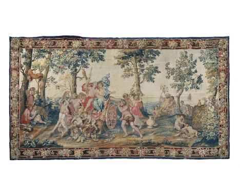 A MORTLAKE TAPESTRY DEPICTING AUTUMN, THE TRIUMPH OF BACCHUS AND ARIADNE,PROBABLY FROM THE WORKSHOPS OF VANDERBANK, AFTER PIE