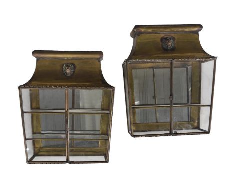 A PAIR OF BRASS AND GLAZED DISPLAY CABINETSCIRCA 1815 AND LATERConverted from lantern caseseach approximately 49cm wide, 39cm