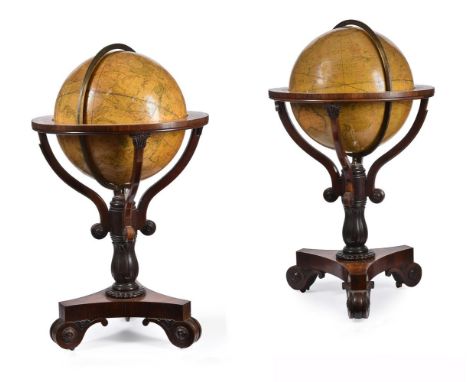 Y A PAIR OF REGENCY 21-INCH TERRESTRIAL AND CELESTIAL GLOBES BY J & W CARY, THE CELESTIAL GLOBE DATED 1799, THE TERRESTRIAL G