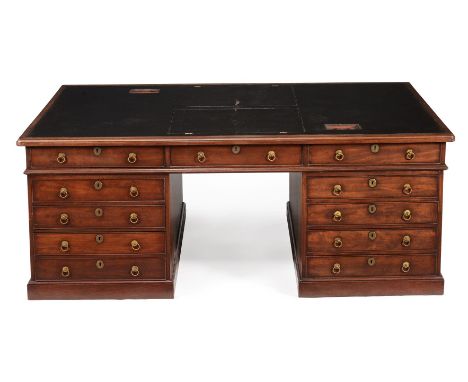 A GEORGE II MAHOGANY PARTNER'S PEDESTAL DESKIN THE MANNER OF THOMAS CHIPPENDALE, CIRCA 1750 The tooled leather inset top with