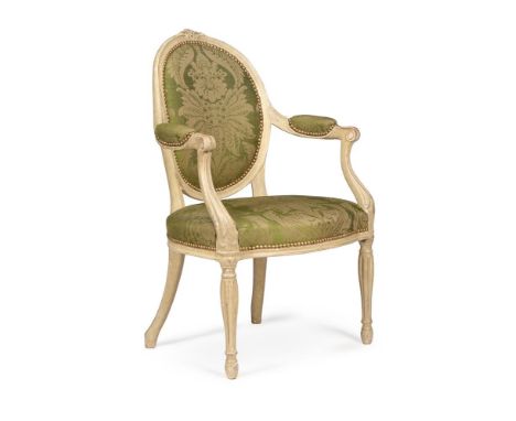 A GEORGE III CREAM PAINTED AND UPHOLSTERED ARMCHAIR CIRCA 1780The upholstery later by R. S. Upholstery97cm high Condition Rep
