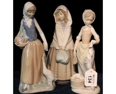 Three Nao Spanish porcelain figurines, girl with goose etc. (3)(B.P. 24% incl. VAT)